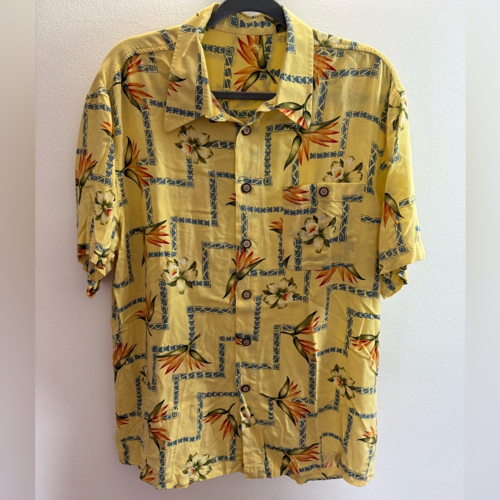Yellow Bird Of Paradise Floral Print Hawaiian Shirt XL